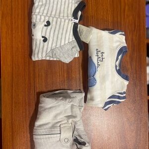 Baby Elephant Striped Footies - Gray and Blue